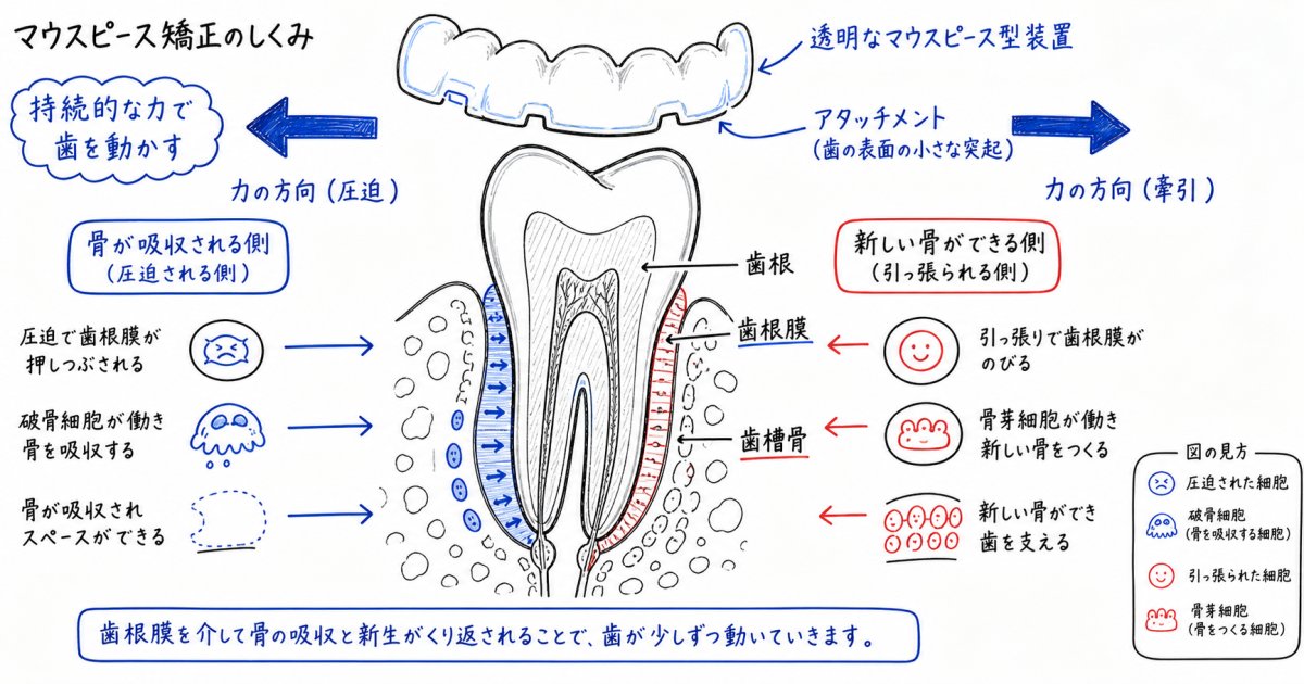 透明なマウスピース型矯正で歯が動くメカニズムと生体反応